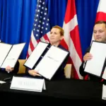 Трамп, Фредеріксен і Нільсен підписують угоду про безпеку Гренландії в Нью-Йорку, 22 вересня 2026 року